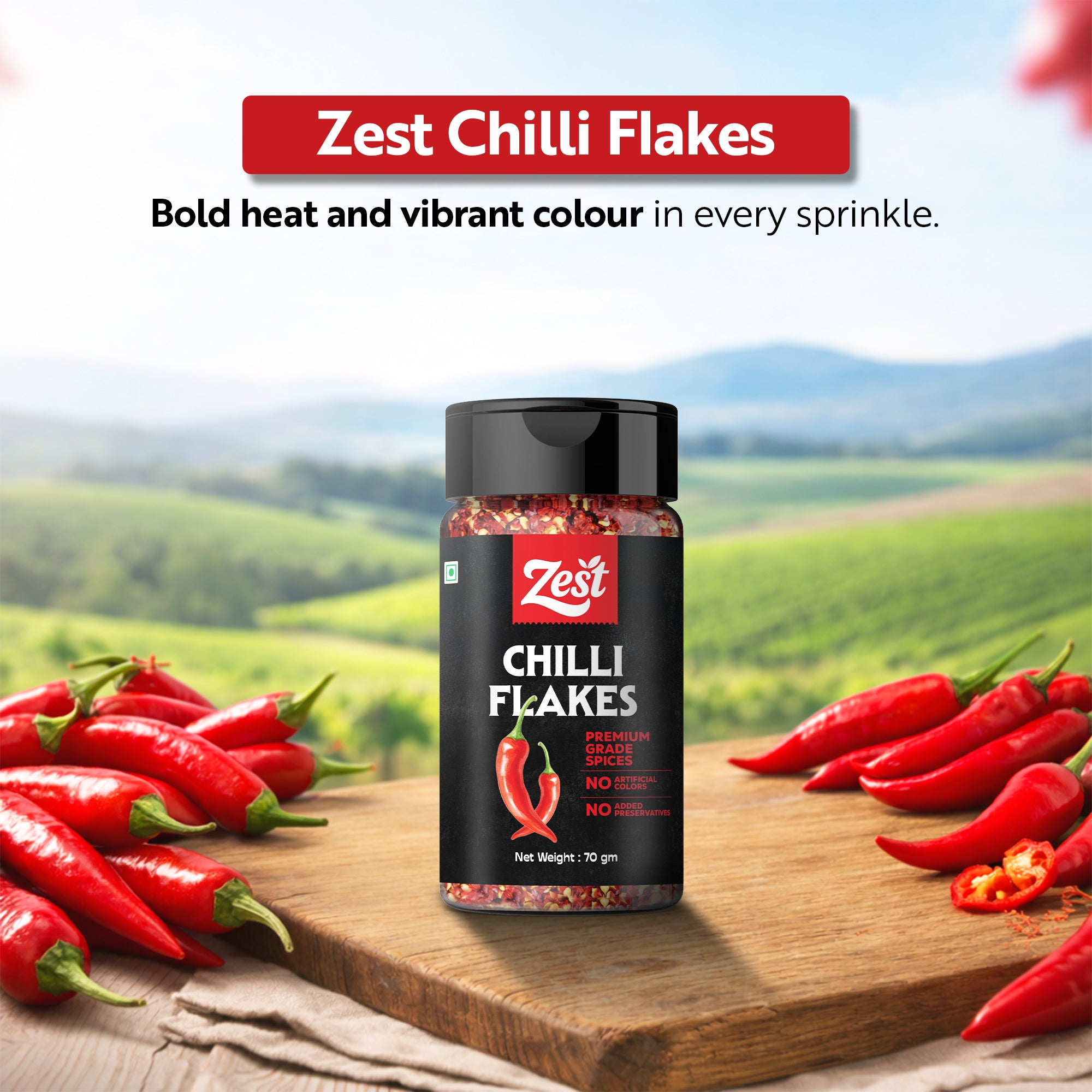 Premium Red Chilli Flakes | Bold Heat & Vibrant Colour | Zest Exotic Range | 70gm