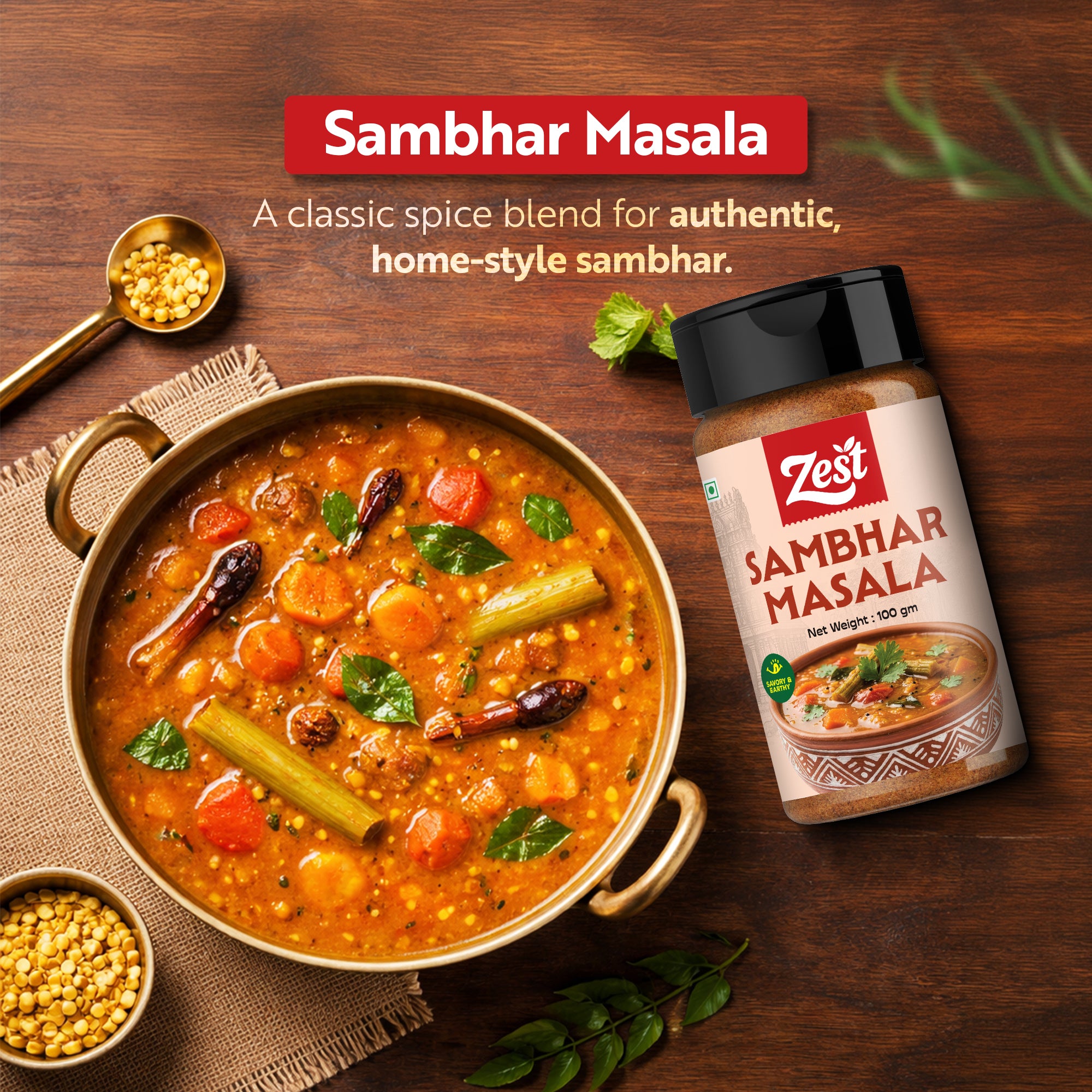Zest Sambhar Masala – 100g | Authentic South Indian Spice Blend