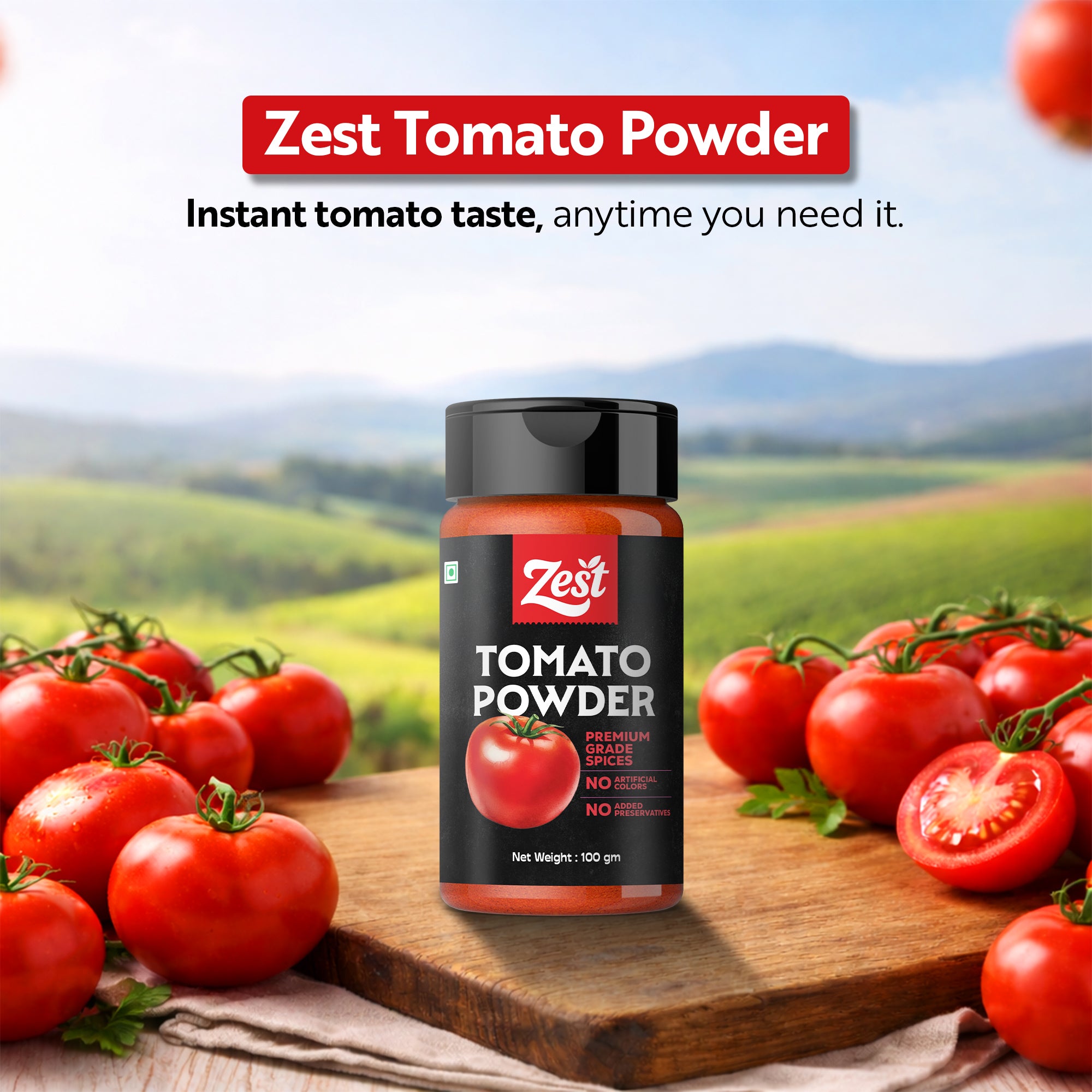 Spray-Dried Tomato Powder | Rich Colour & Tangy Flavour | Zest Exotic Range | 100gm