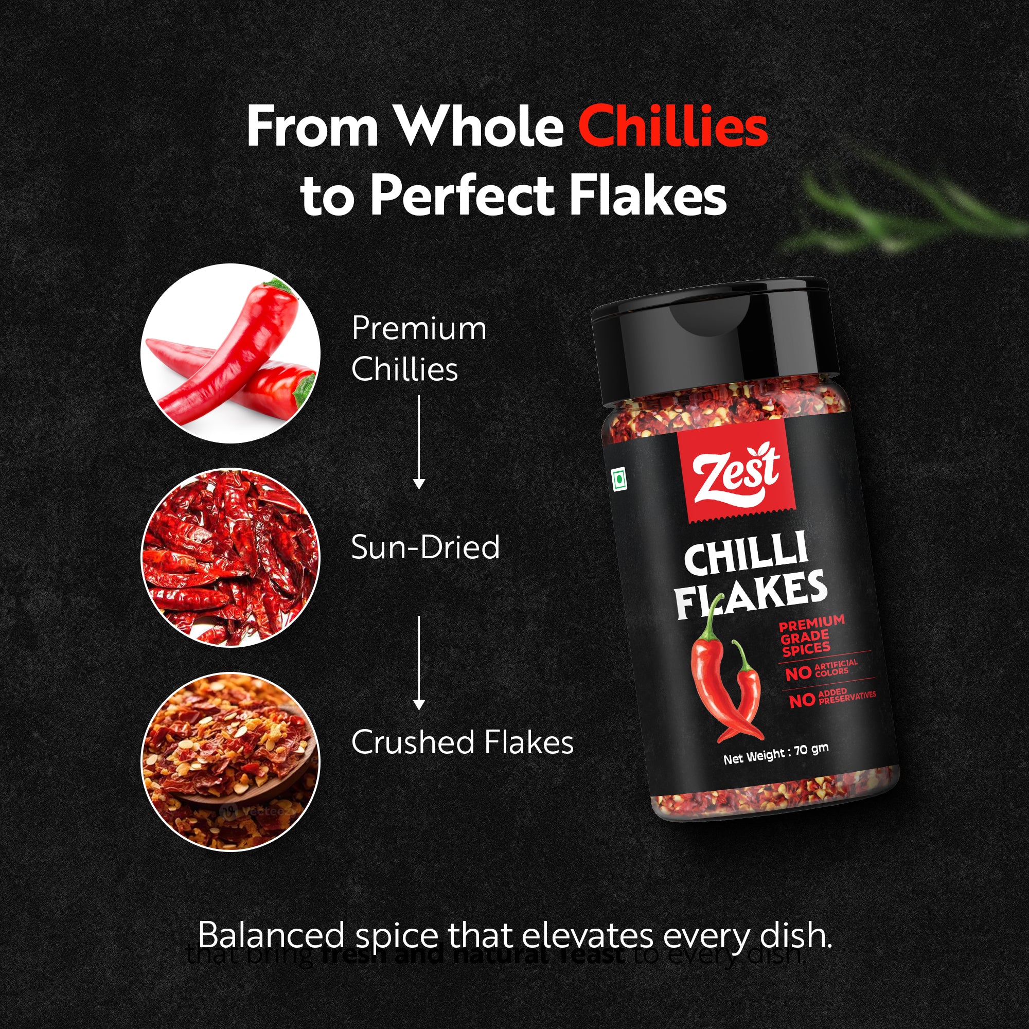 Premium Red Chilli Flakes | Bold Heat & Vibrant Colour | Zest Exotic Range | 70gm