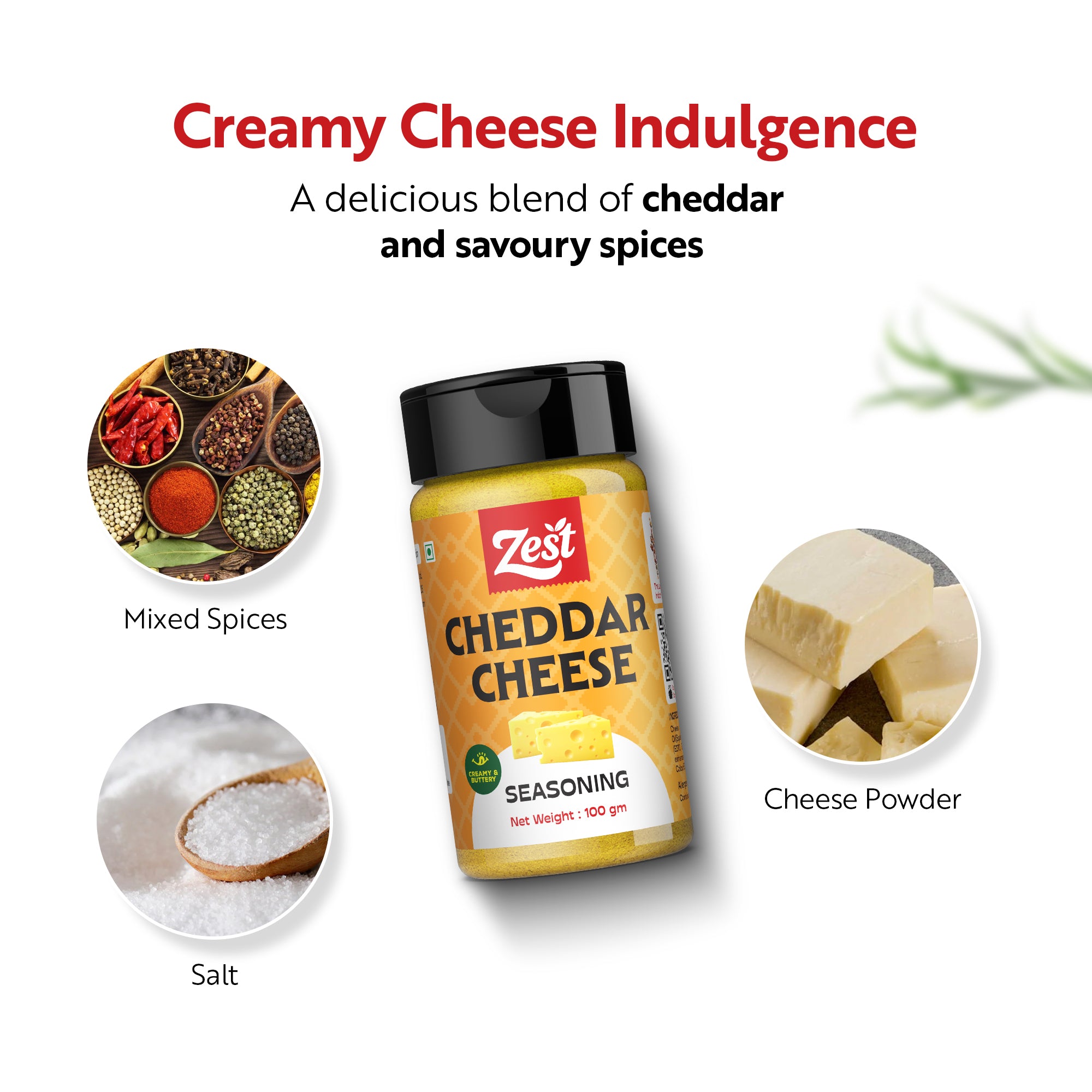 Cheddar Cheese Seasoning by Zest – Rich & Creamy Savoury Cheese Blend | 100g
