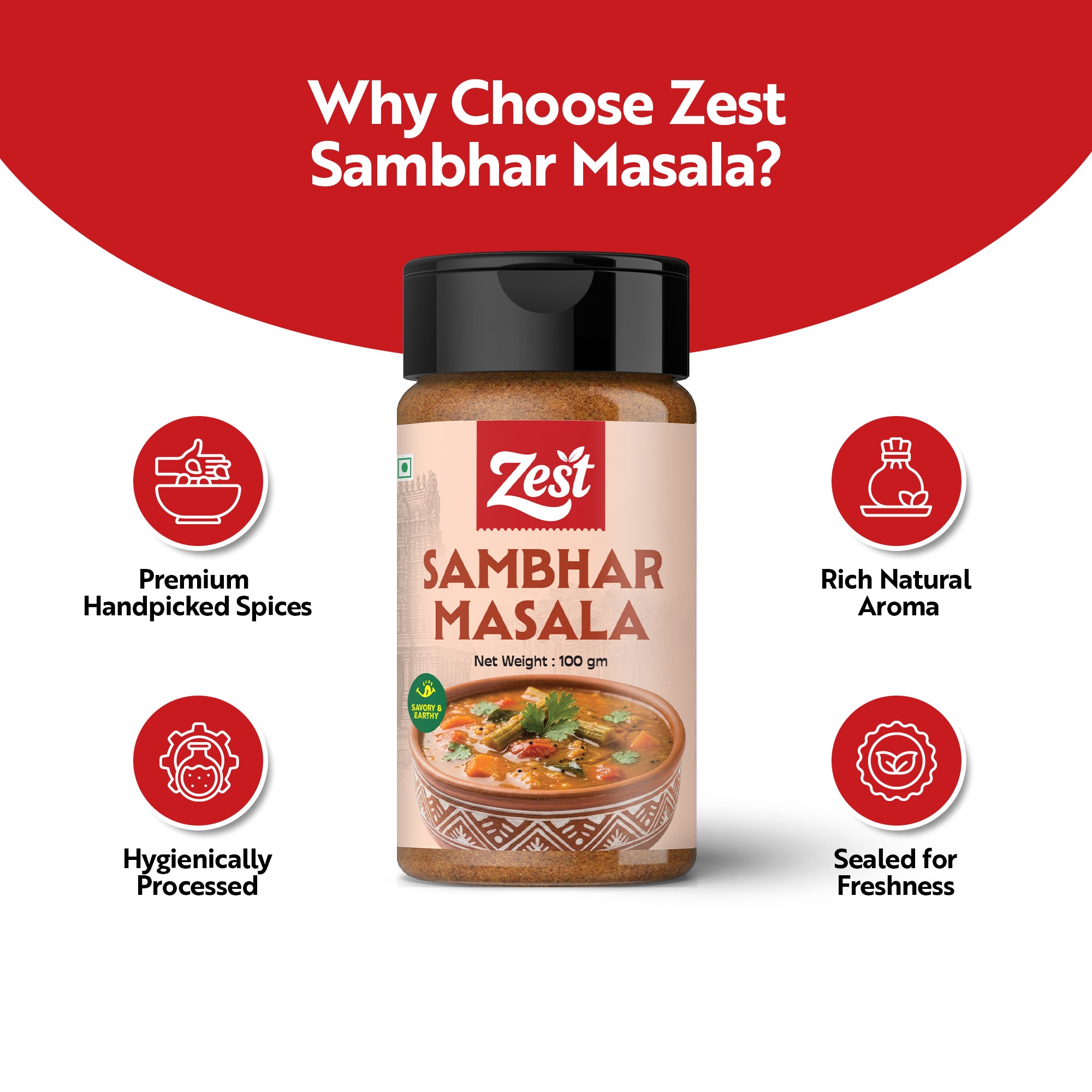 Zest Sambhar Masala – 100g | Authentic South Indian Spice Blend