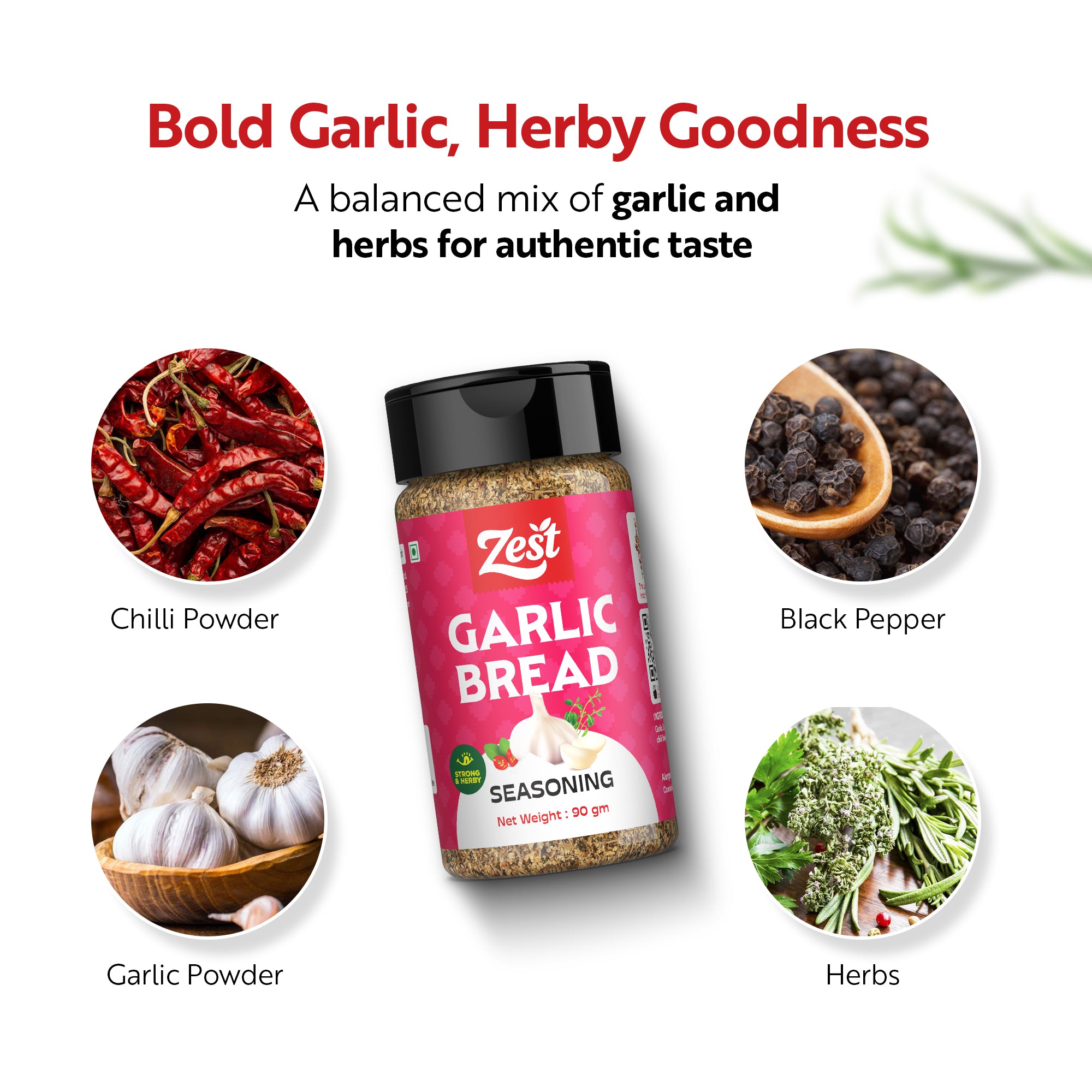 Zest Foods Garlic Bread Seasoning – Rich Garlic Herb Blend | 90g