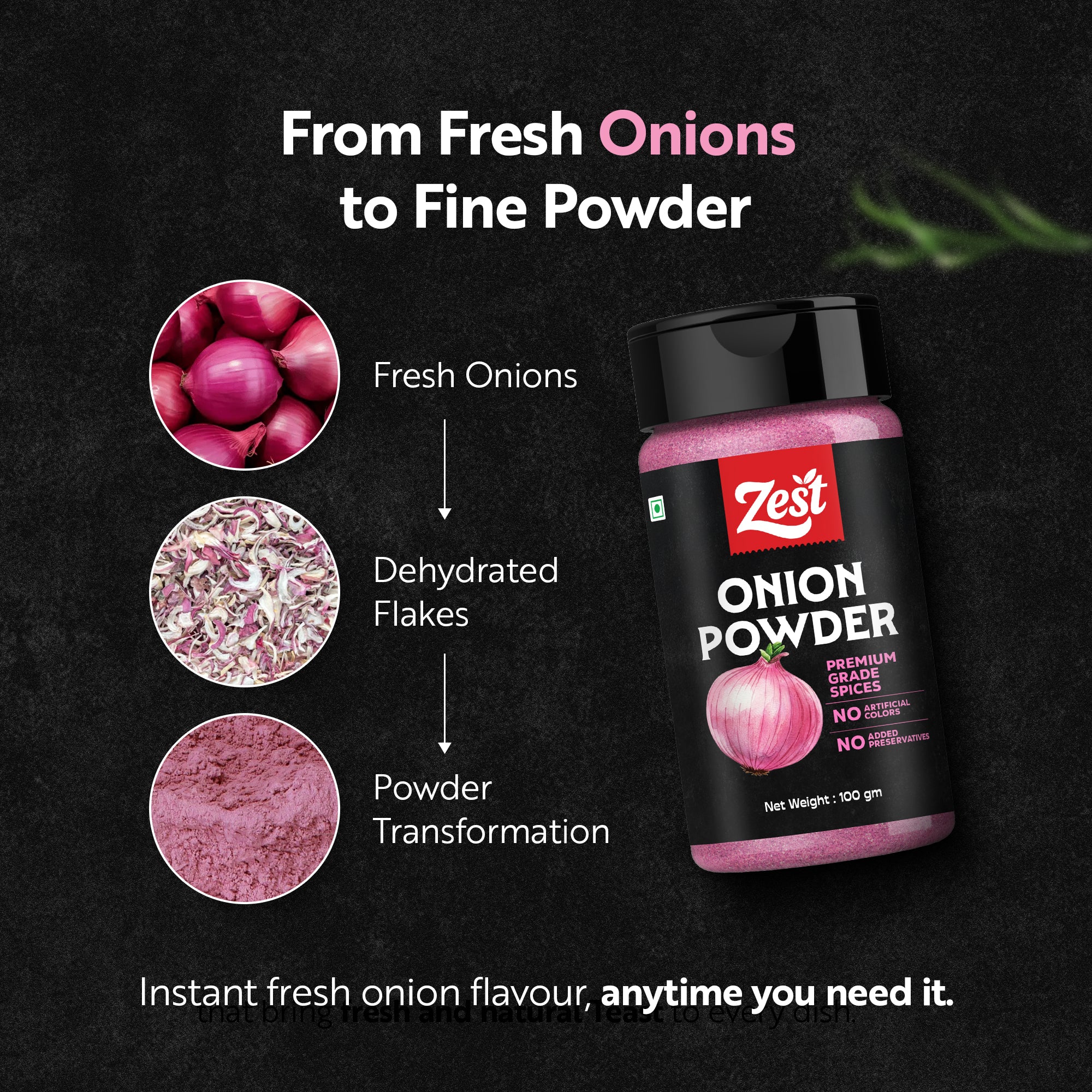 Onion Powder | Dehydrated Onion with Natural Aroma | Zest Exotic Range | 100gm
