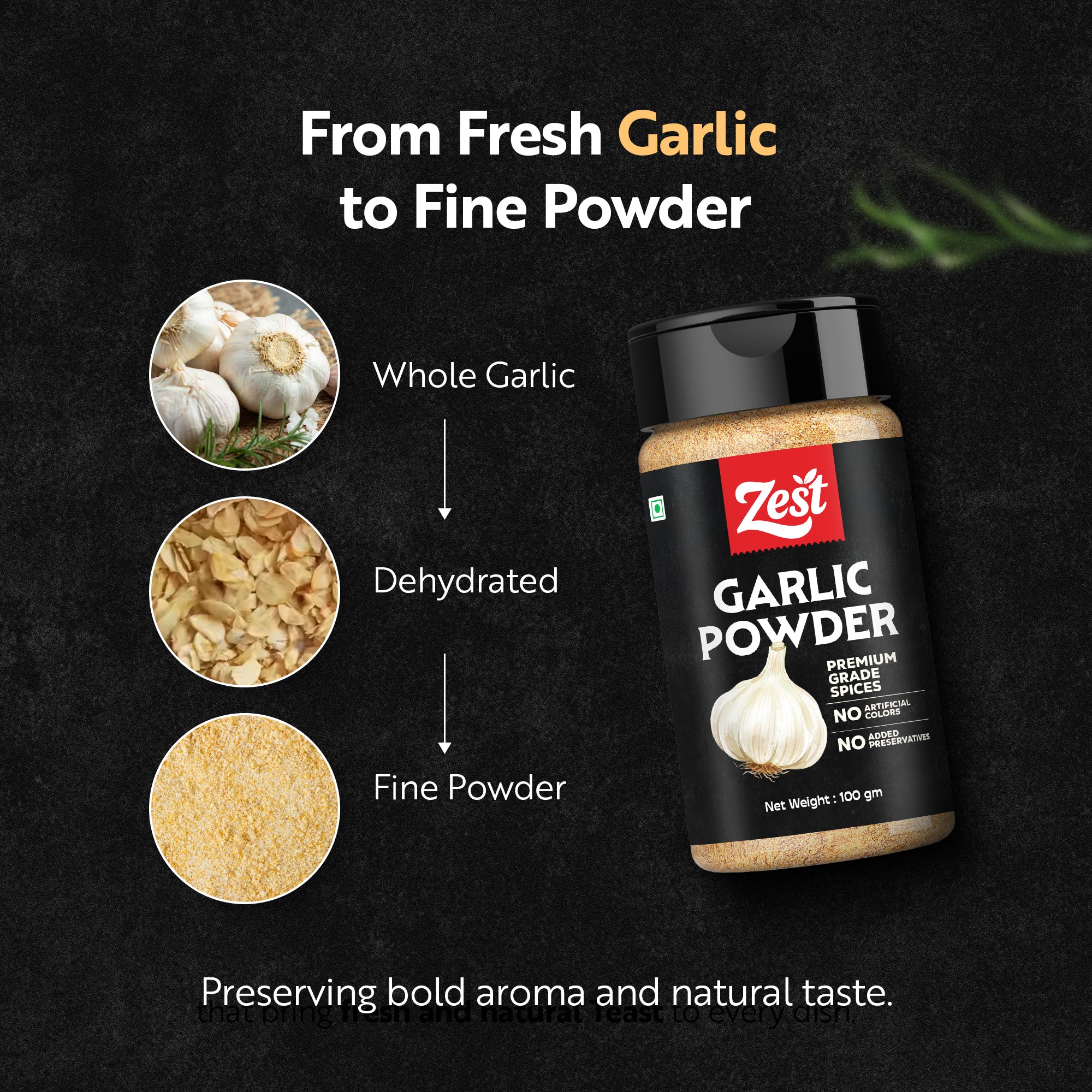 Dehydrated Garlic Powder | Strong Aroma & Authentic Flavour | Zest Exotic Range | 100gm