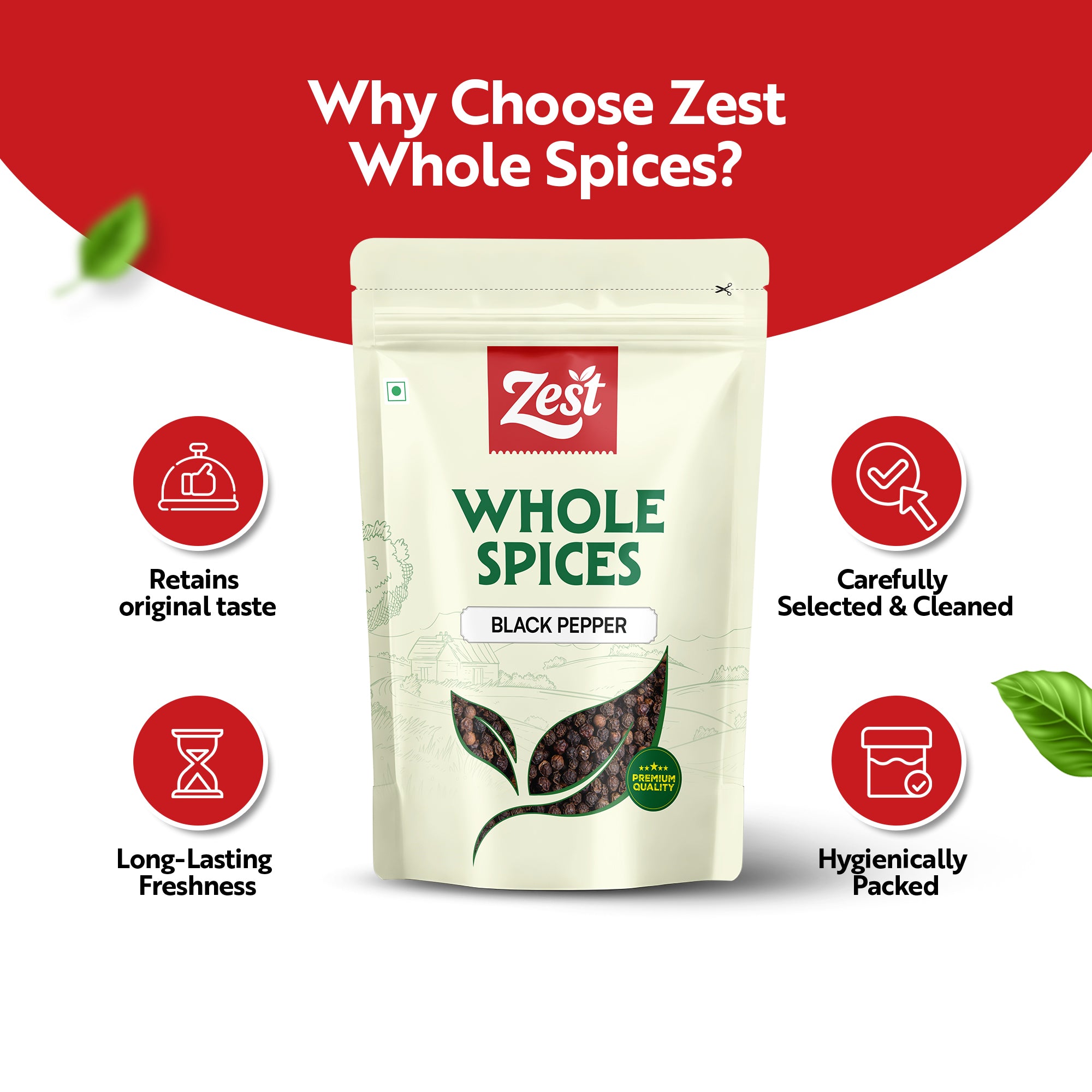 Black Pepper – Pure, Strong & Aromatic Whole Spice | 100g | Zest