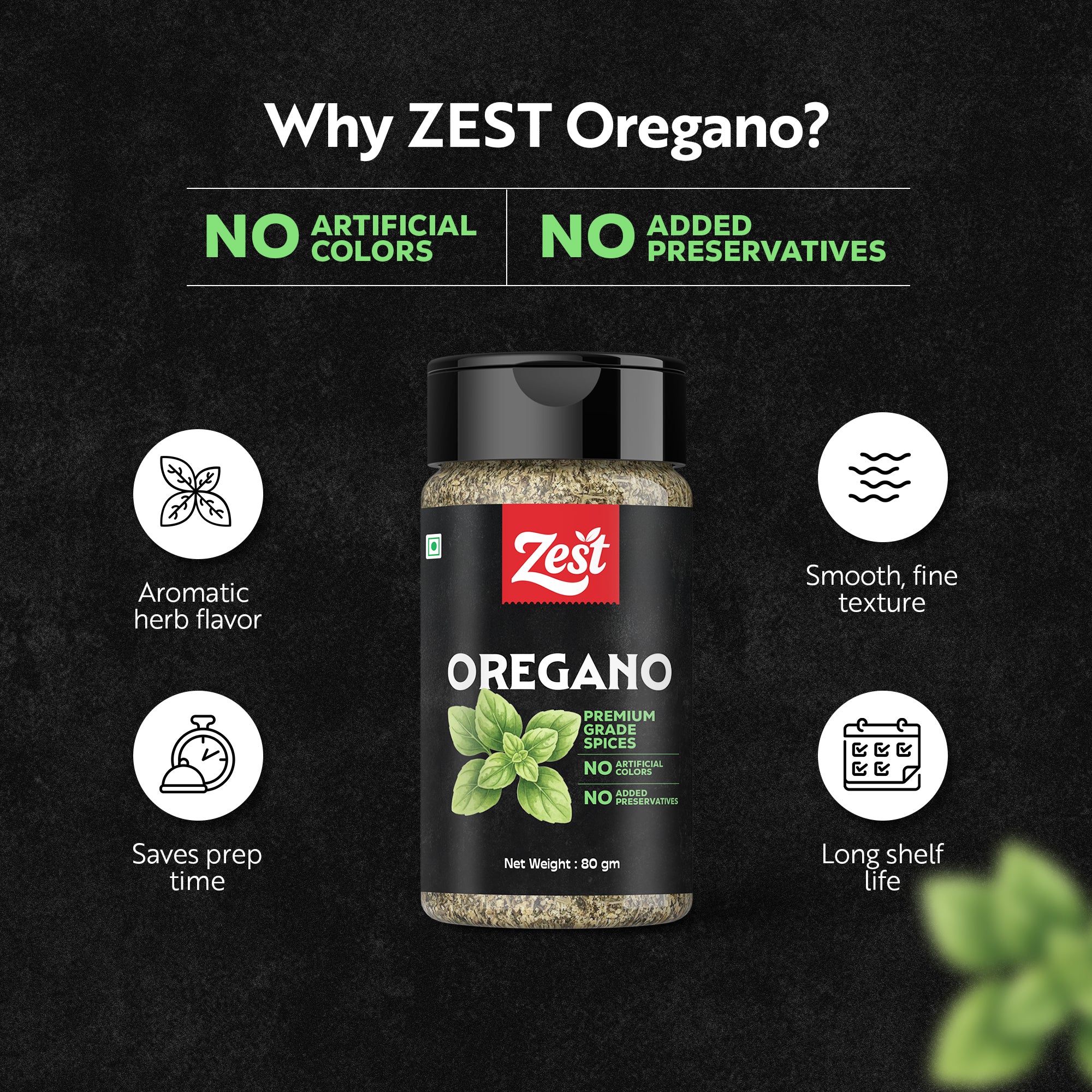 Dried Oregano Leaves | Aromatic Herb for Pizzas & Pastas | Zest Exotic Range | 80gm