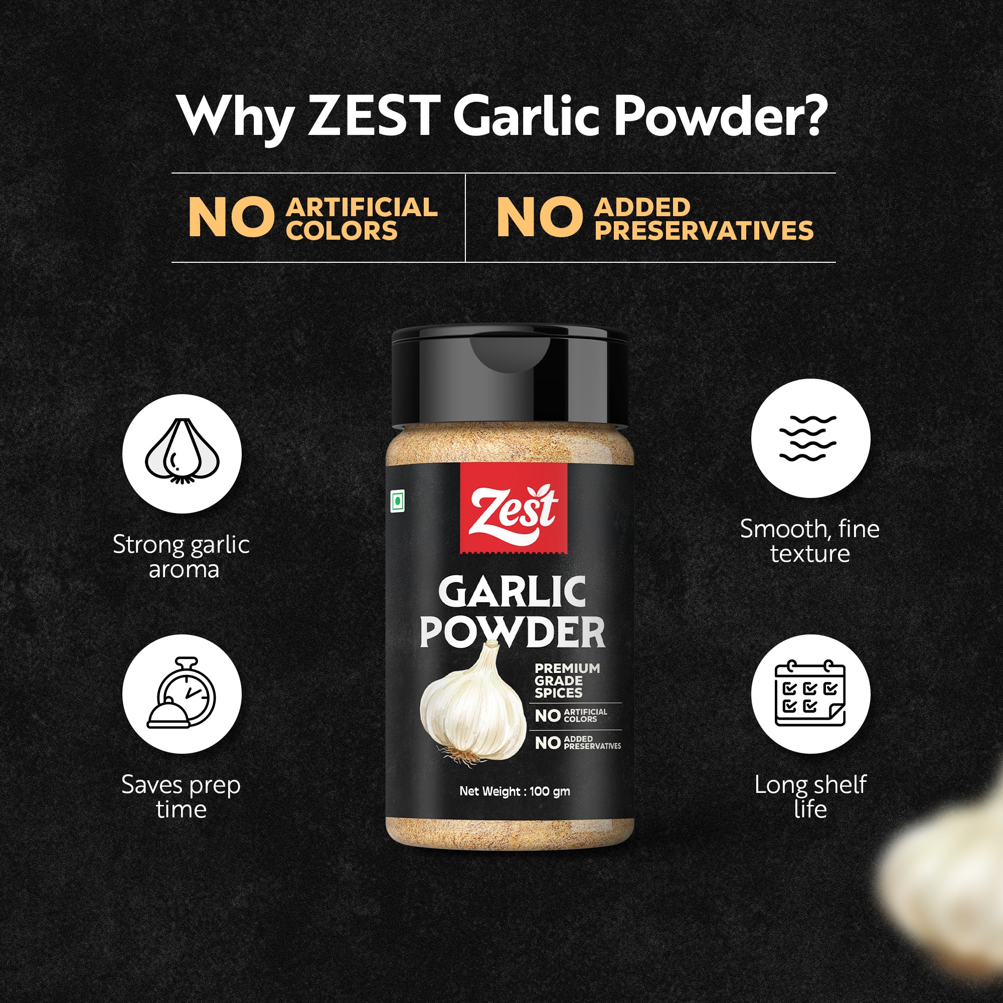 Dehydrated Garlic Powder | Strong Aroma & Authentic Flavour | Zest Exotic Range | 100gm