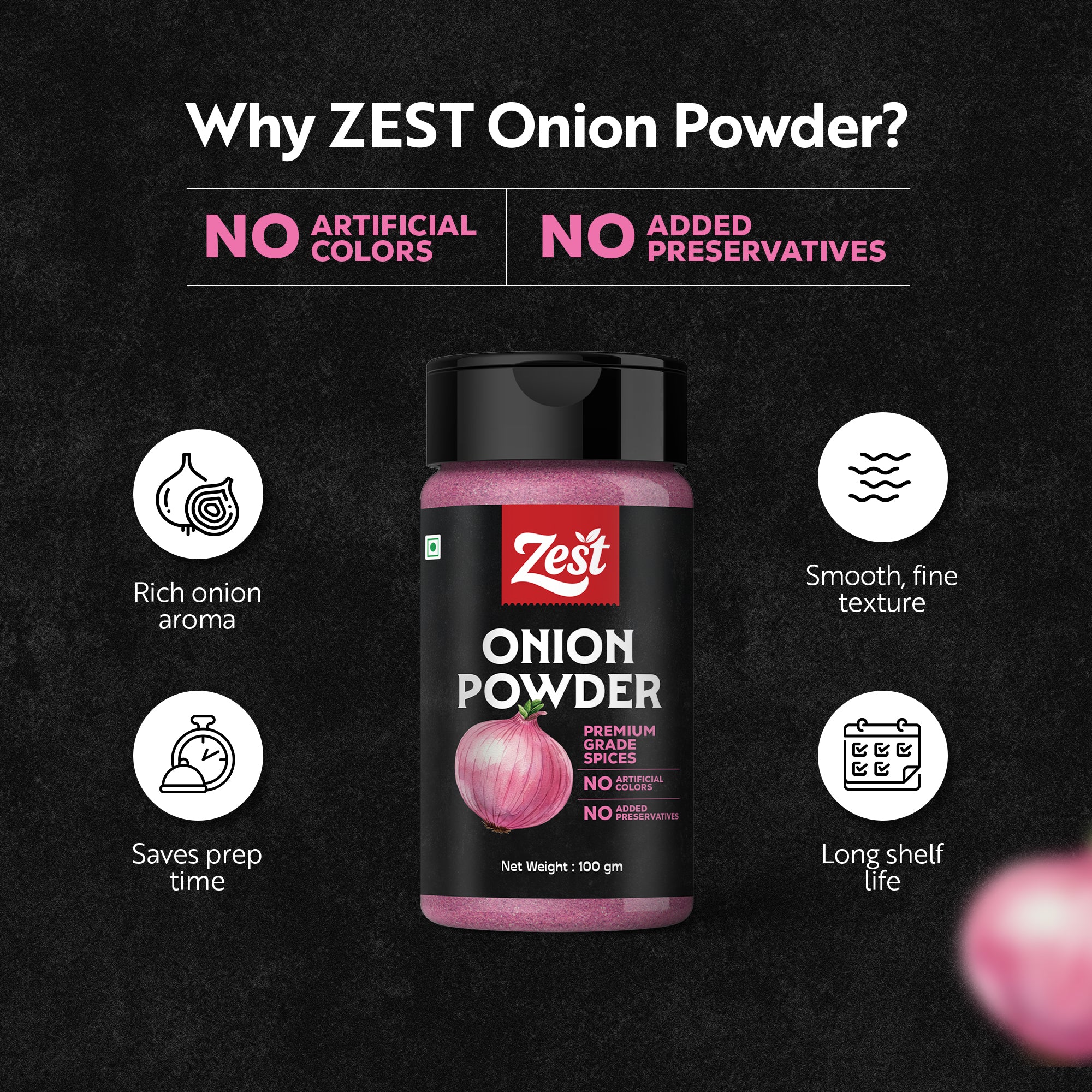 Onion Powder | Dehydrated Onion with Natural Aroma | Zest Exotic Range | 100gm