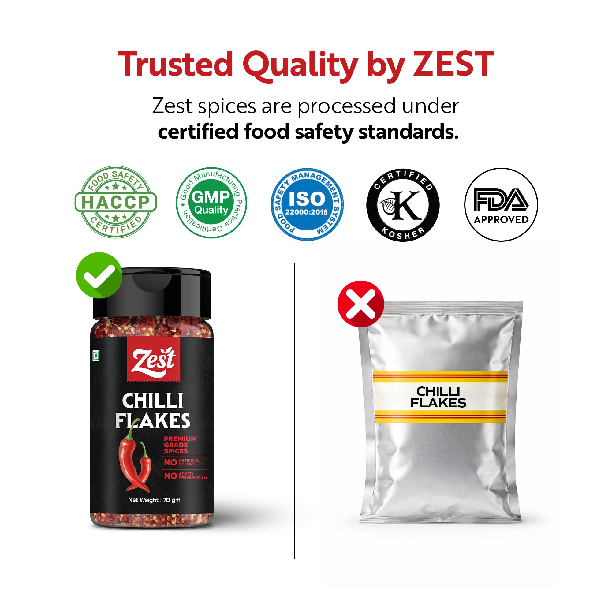 Premium Red Chilli Flakes | Bold Heat & Vibrant Colour | Zest Exotic Range | 70gm