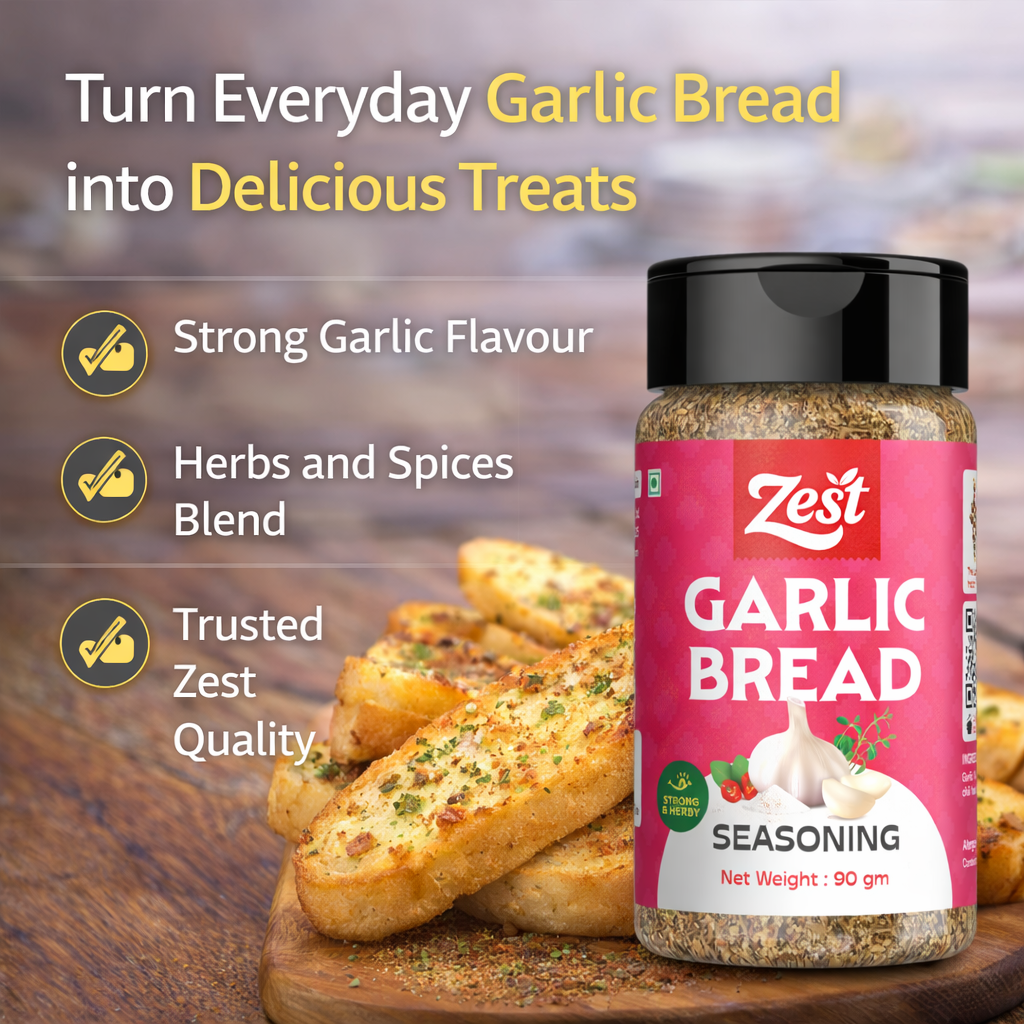 Zest Foods Garlic Bread Seasoning – Rich Garlic Herb Blend | 90g