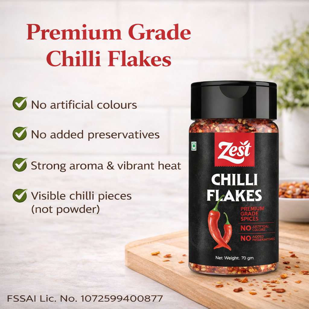 Premium Red Chilli Flakes | Bold Heat & Vibrant Colour | Zest Exotic Range | 70gm