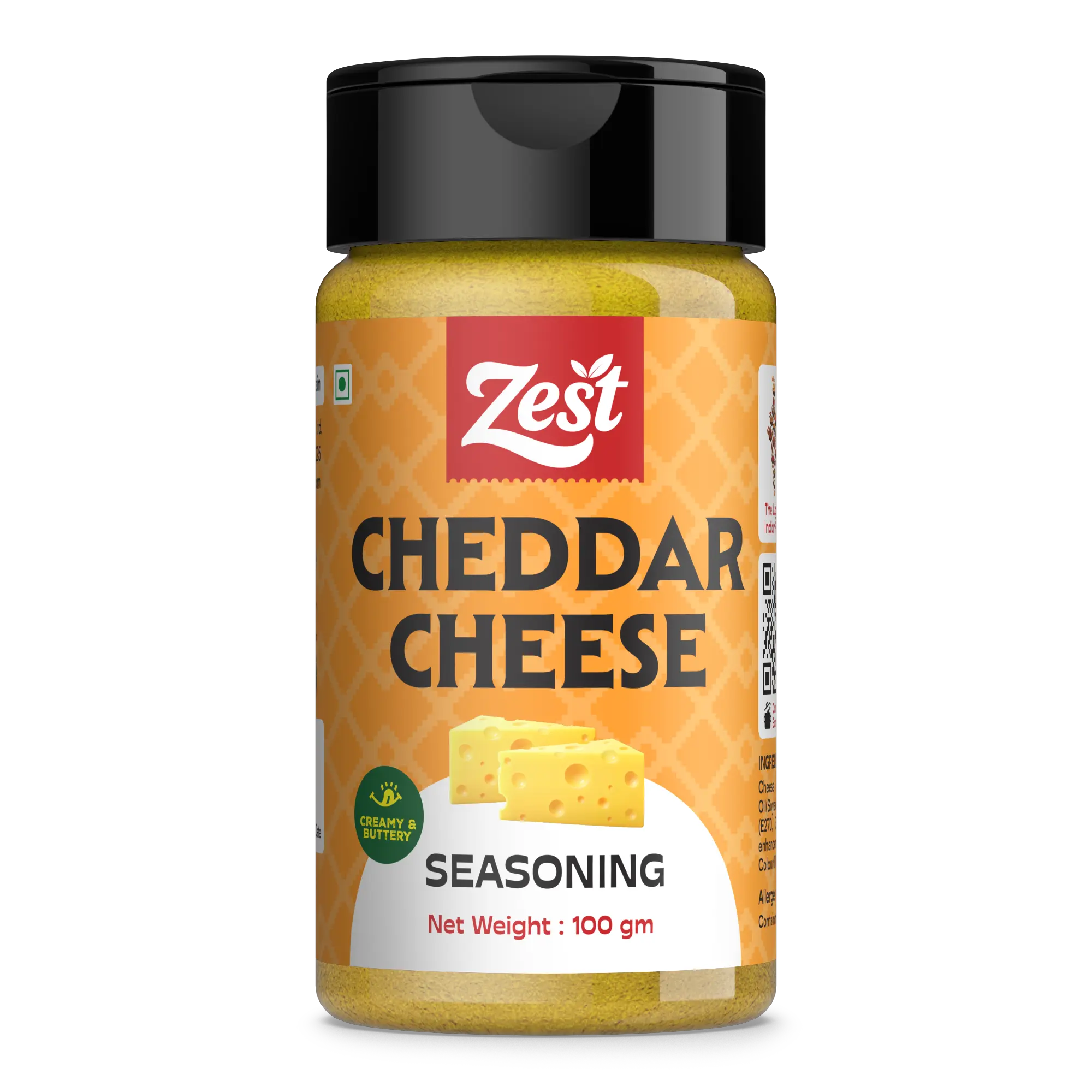 Zest Cheddar Cheese seasoning bottle on a white background