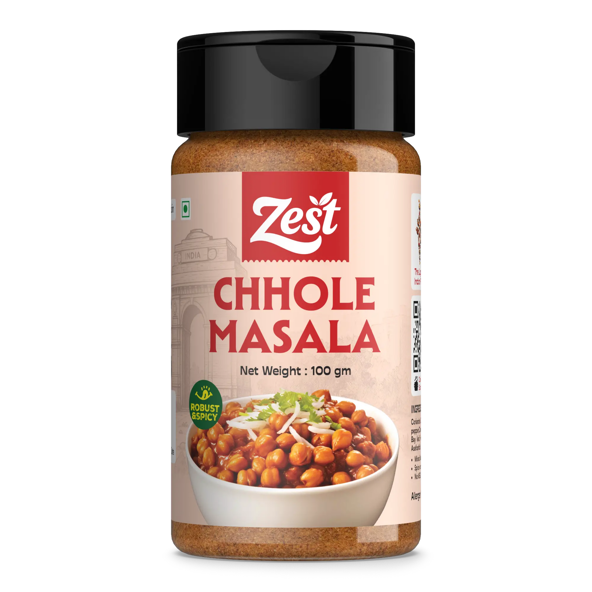 Jar of Zest Chhole Masala spice mix on a white background