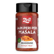 Jar of Zest Jain Peri Peri Masala seasoning on a white background