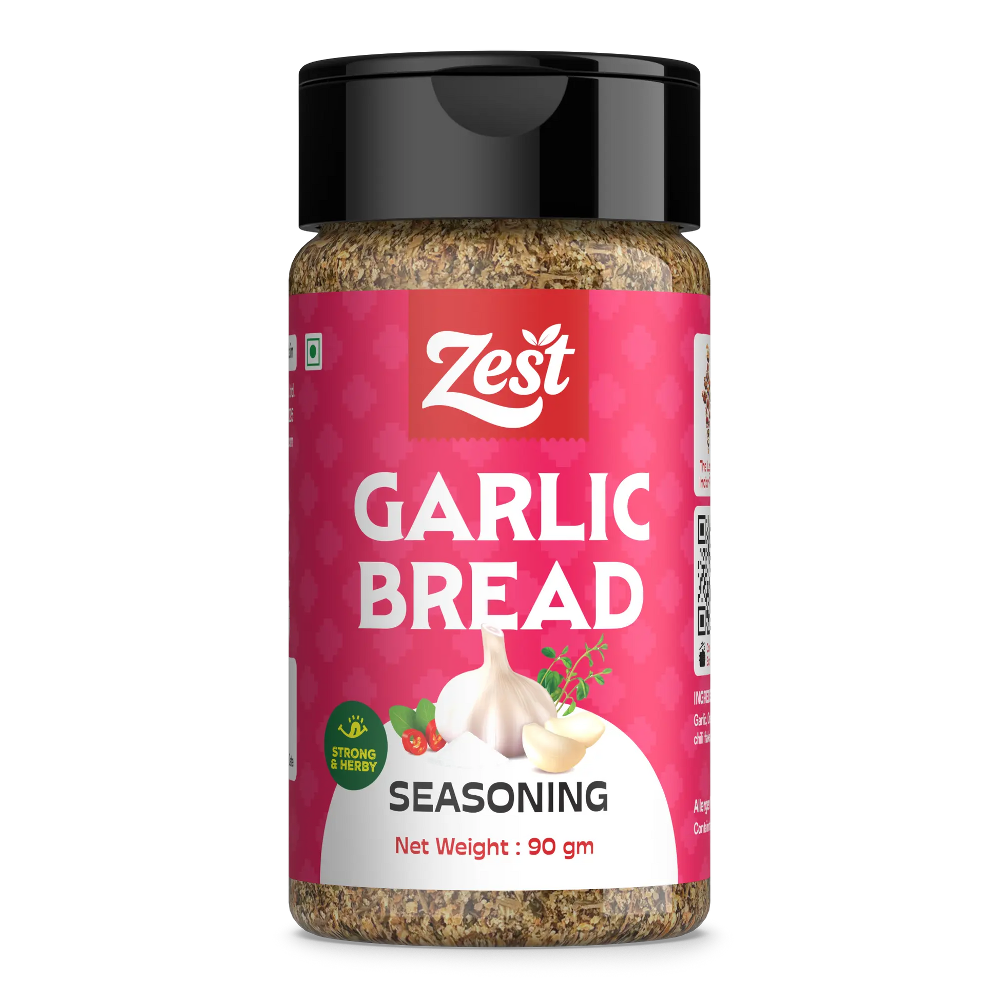 Zest Garlic Bread seasoning jar on a white background