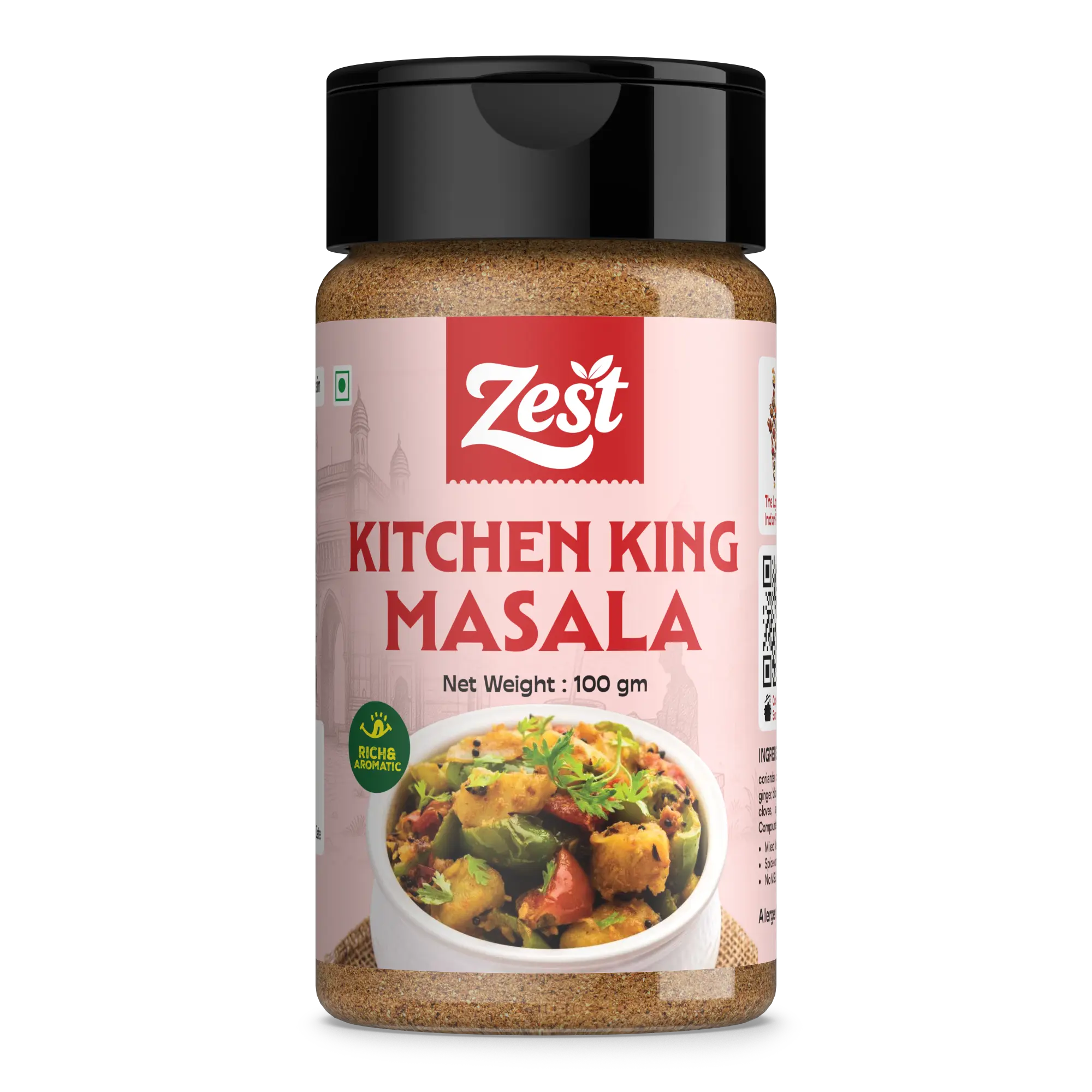 Zest Kitchen King Masala jar on a white background