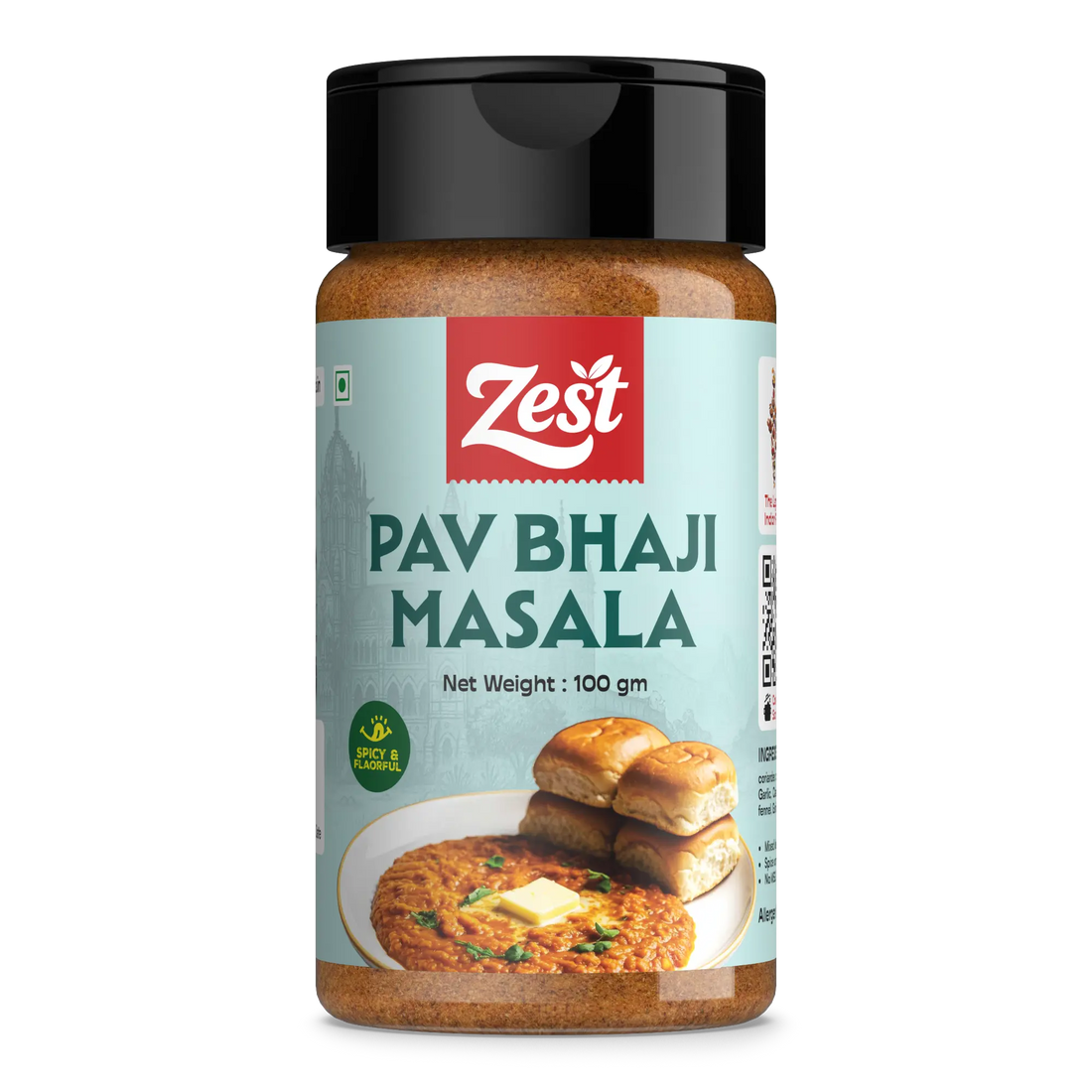 Jar of Zest Pav Bhaji Masala on a white background