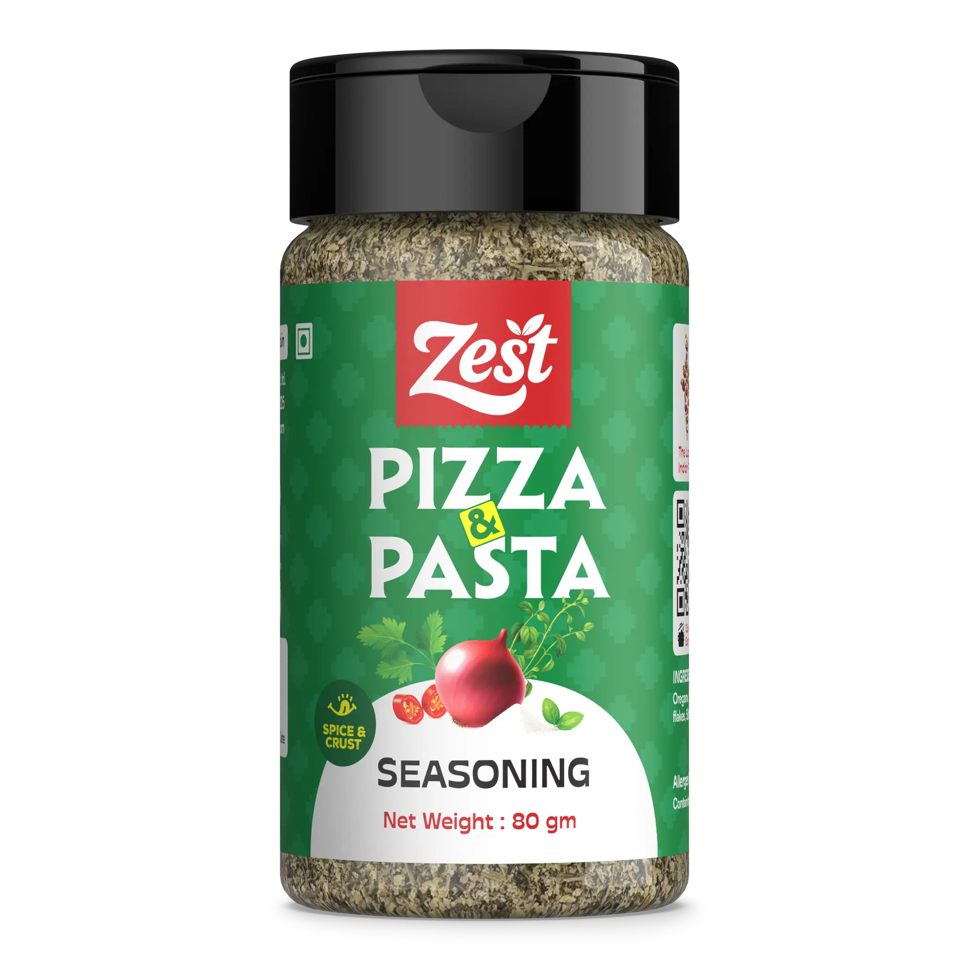 Zest Pizza & Pasta seasoning jar on a white background