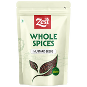 Zest brand packaging of whole spices mustard seeds on a beige background
