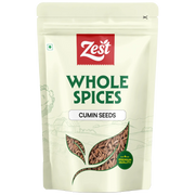 Zest brand packaging of whole cumin seeds on a beige background