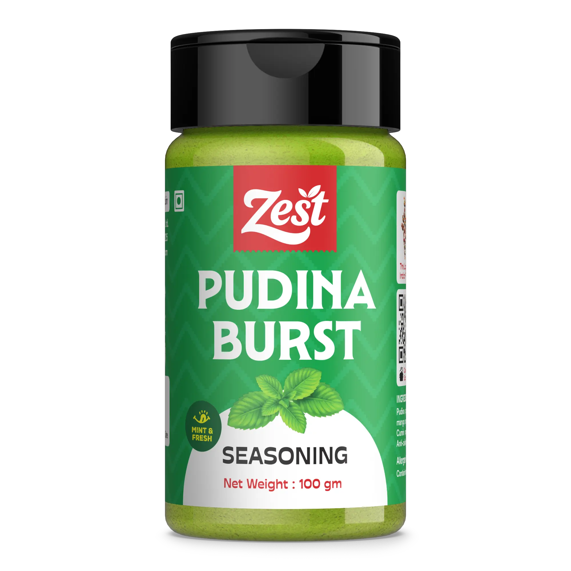 Zest Pudina Burst seasoning bottle on a white background