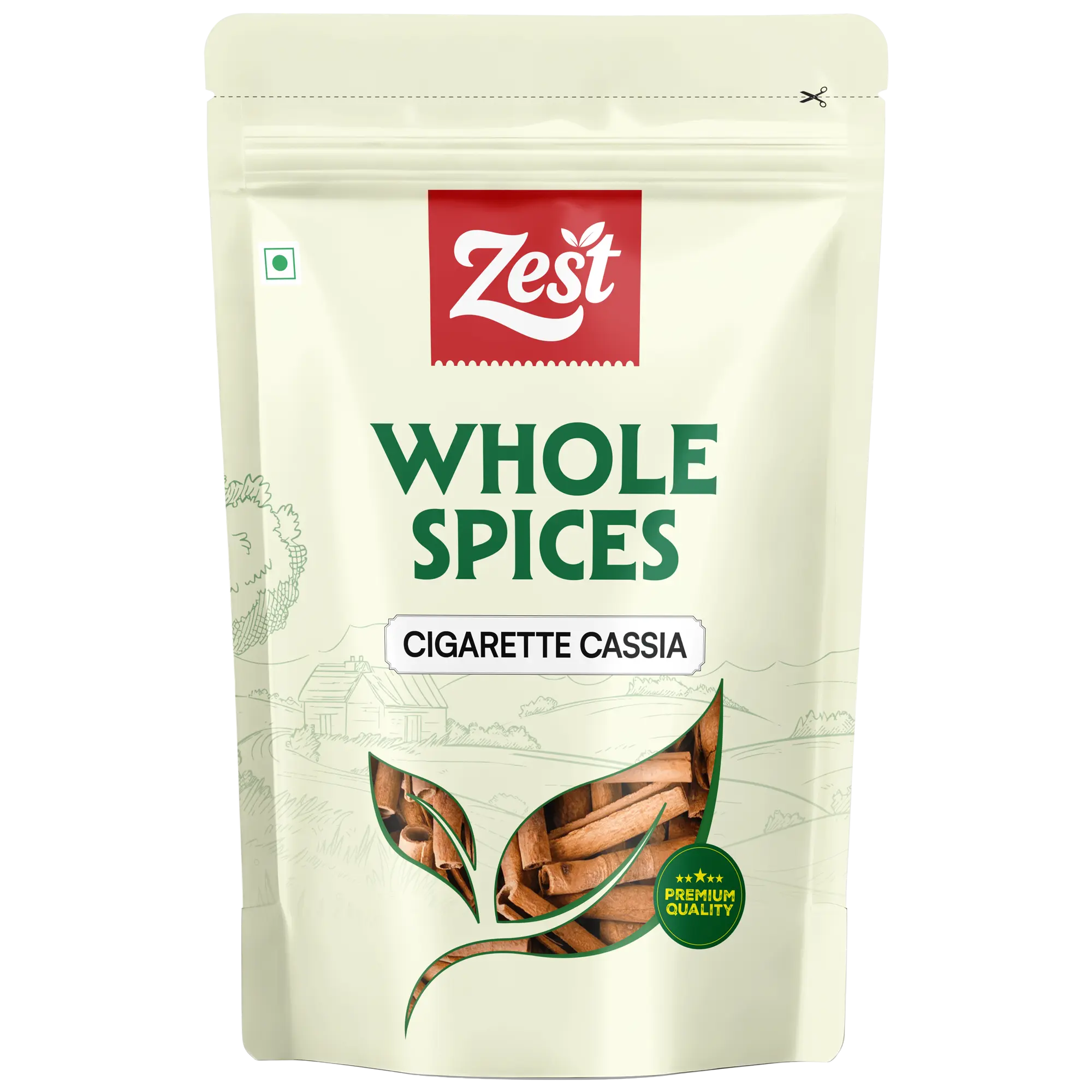Zest Whole Spices Cigarette Cassia packaging on a white background