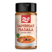 Zest Sambhar Masala jar on a white background