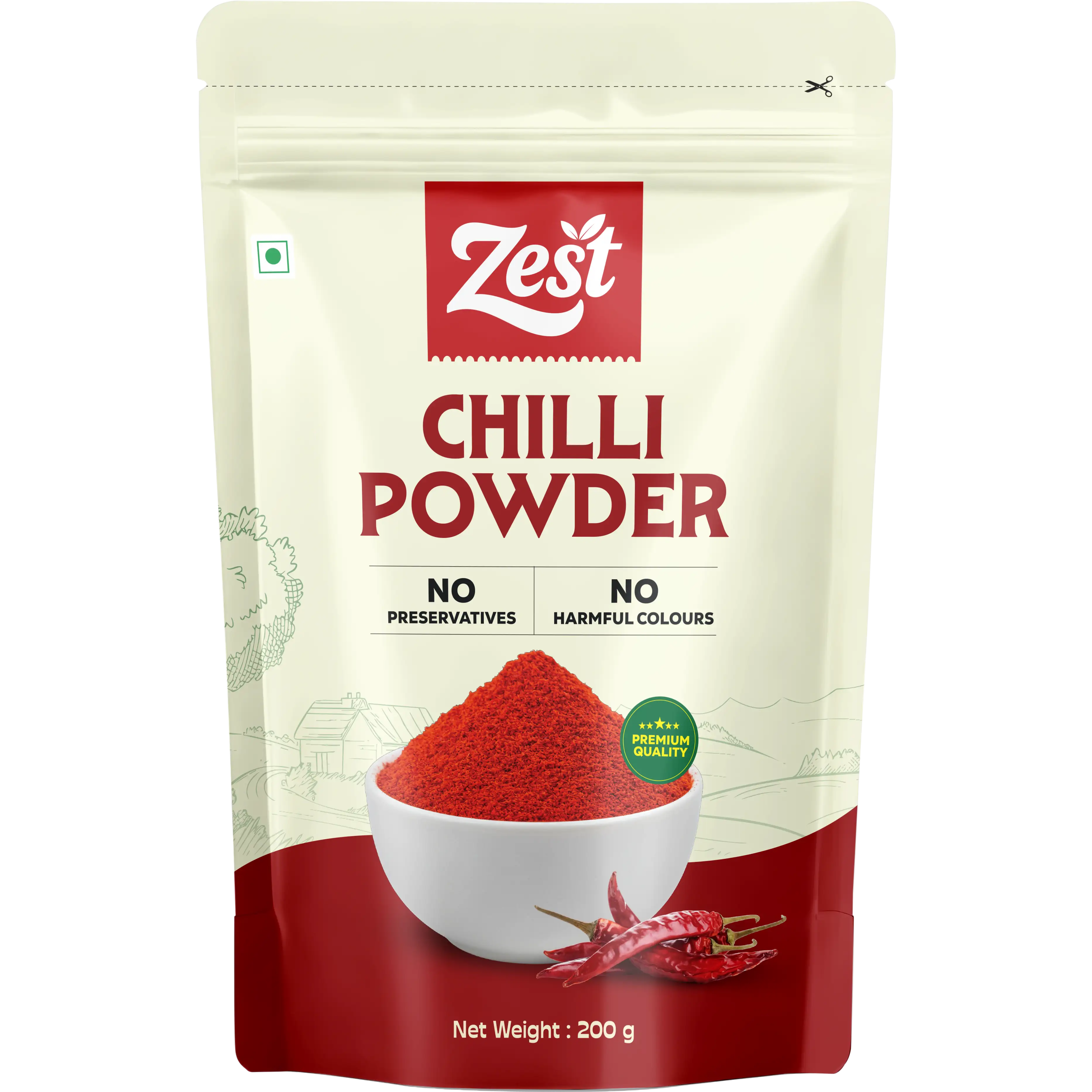 Zest Chilli Powder packaging on a white background